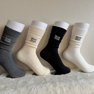 MinMinGray and Cream Crew Length Socks Set.